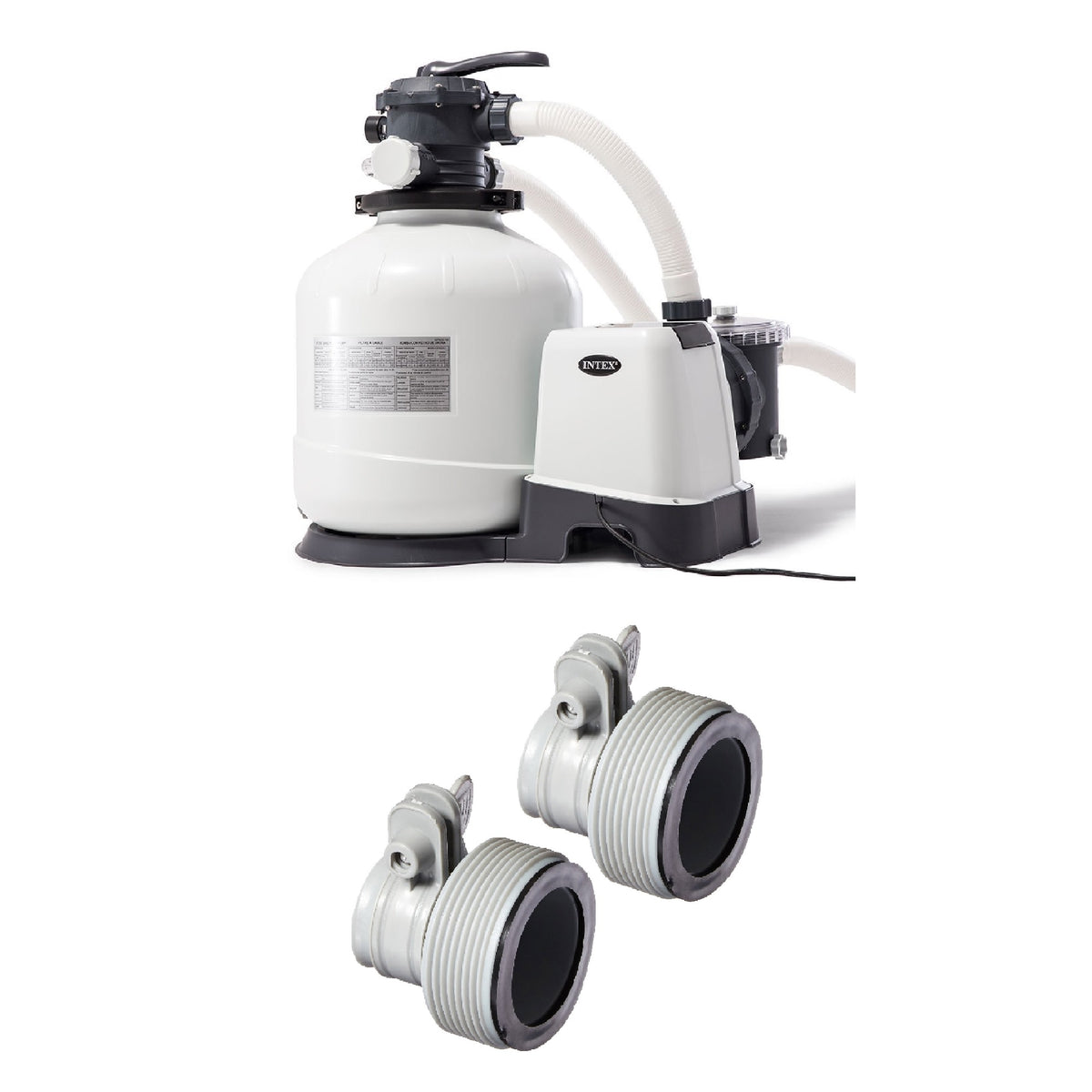 Intex Pool Sand Filter Pump w/ Automatic Timer & Replacement Hose Adapter Set