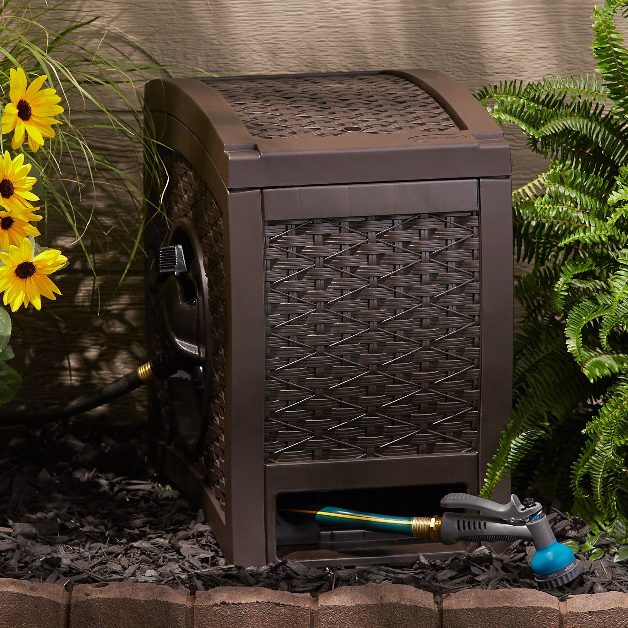 Suncast 125 Ft Garden Yard Hose Wicker Reel Touch and Go - Mocha (Open Box)