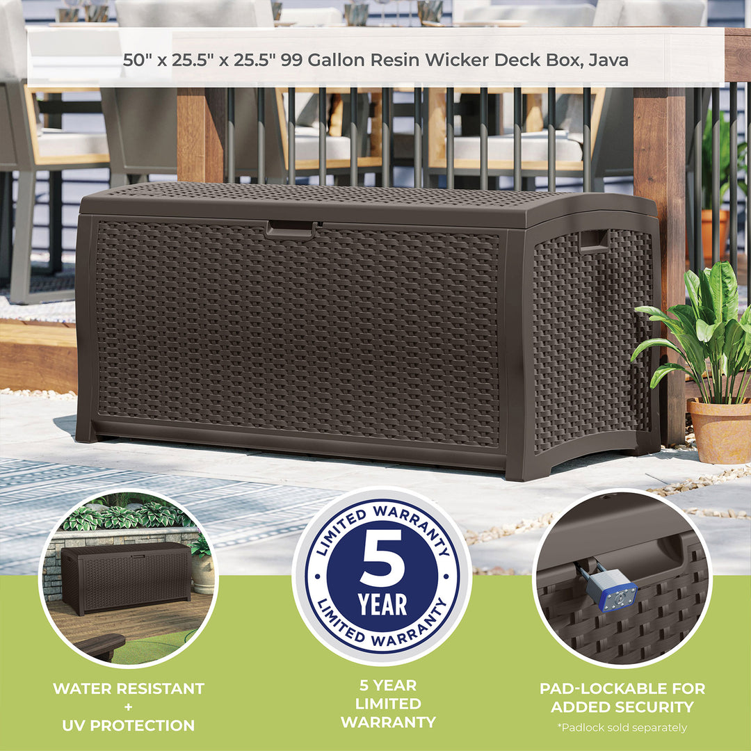 Suncast DBW9200 99 Gallon Outdoor Resin Patio Storage Chest with Handles, Mocha - VMInnovations