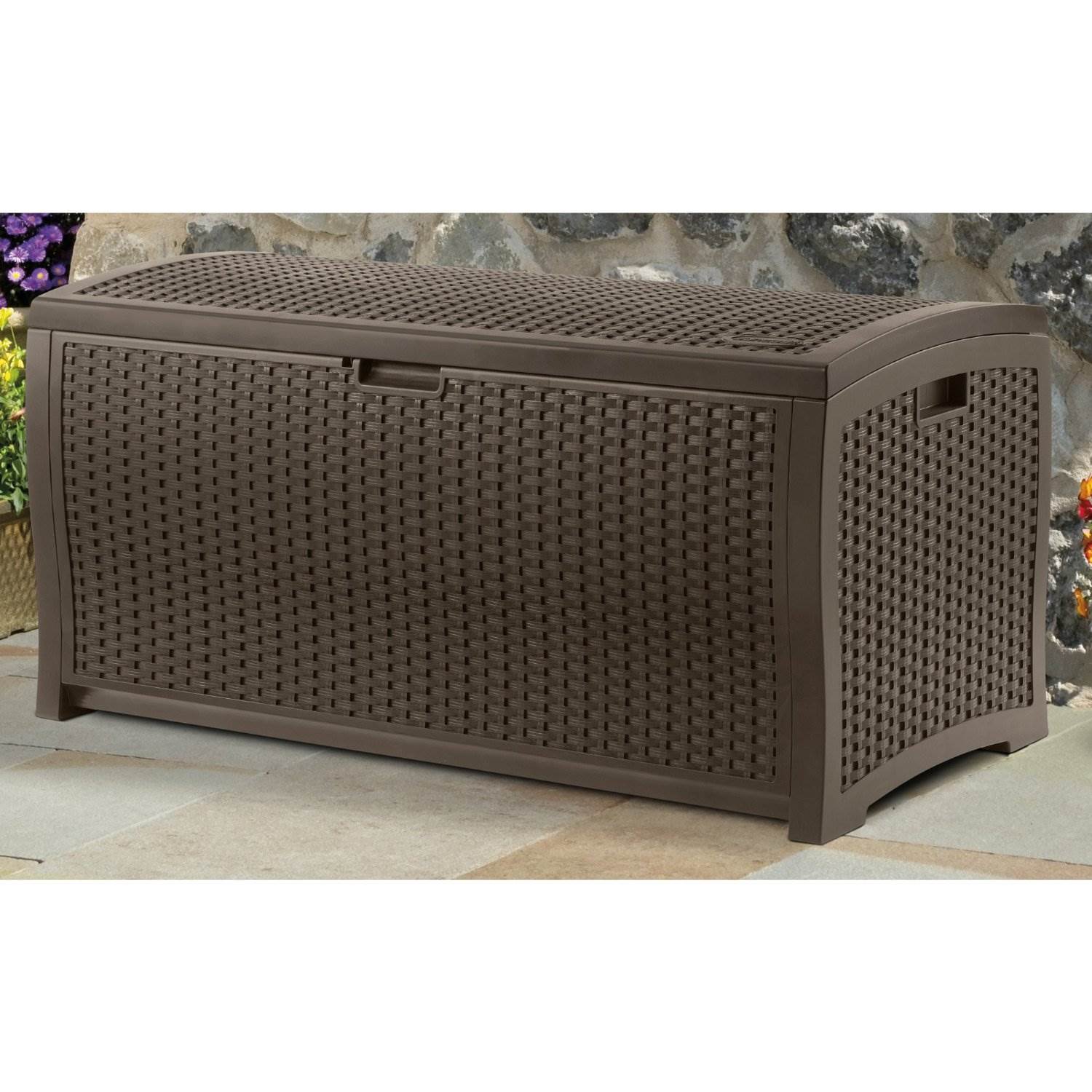Suncast 99 Gallon Deck Garden Garage Home Wicker Resin Pool Box-Mocha (Used)