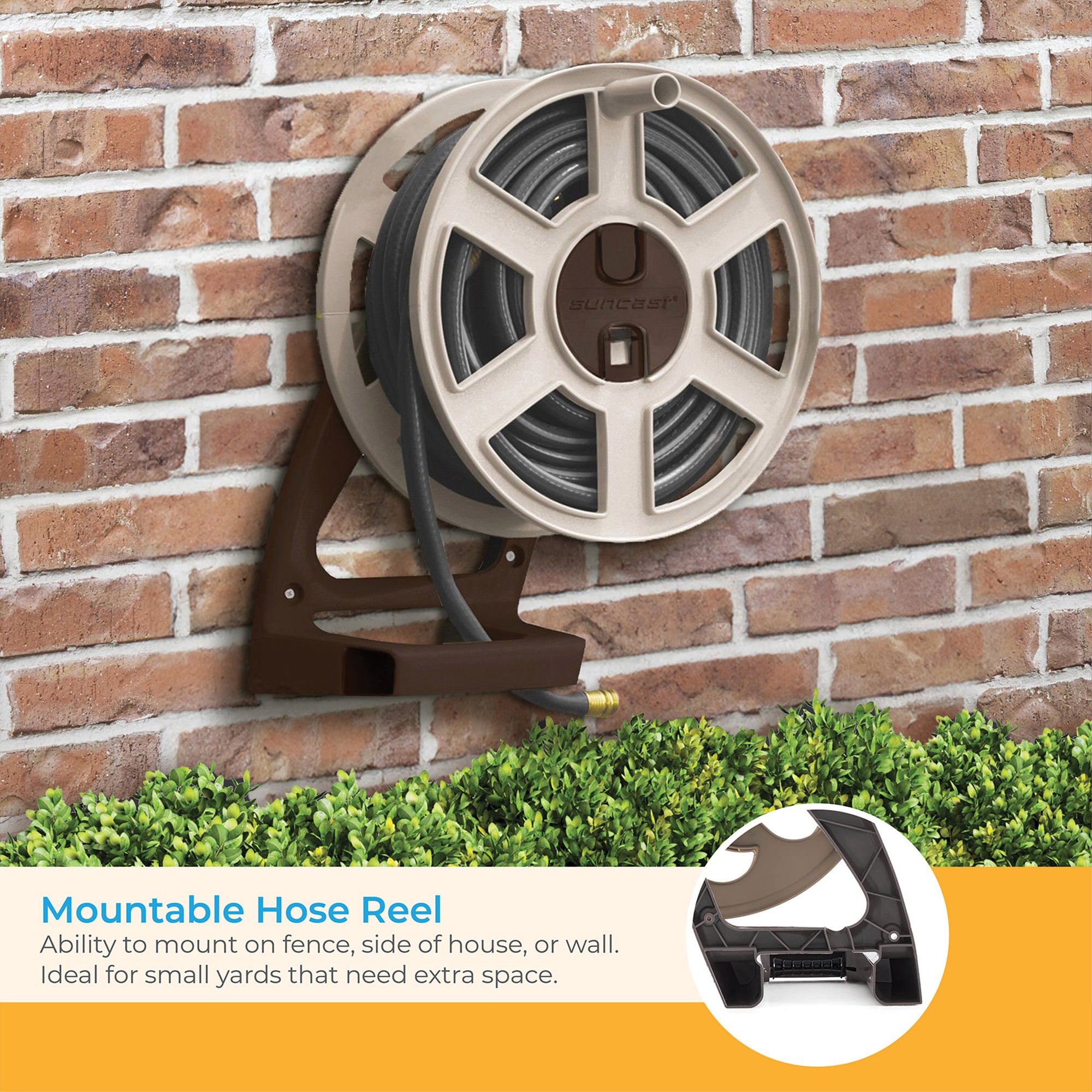 Suncast SWA100 100' Wall Mount Garden Yard Hose Reel Side Winder, Taupe (Used)