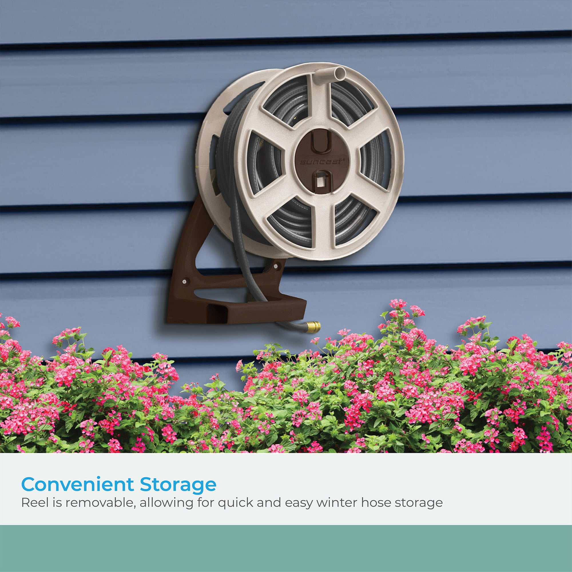 Suncast 100 Ft. Wall Mount Garden/Yard Hose Reel Side Winder- Taupe (Open Box)