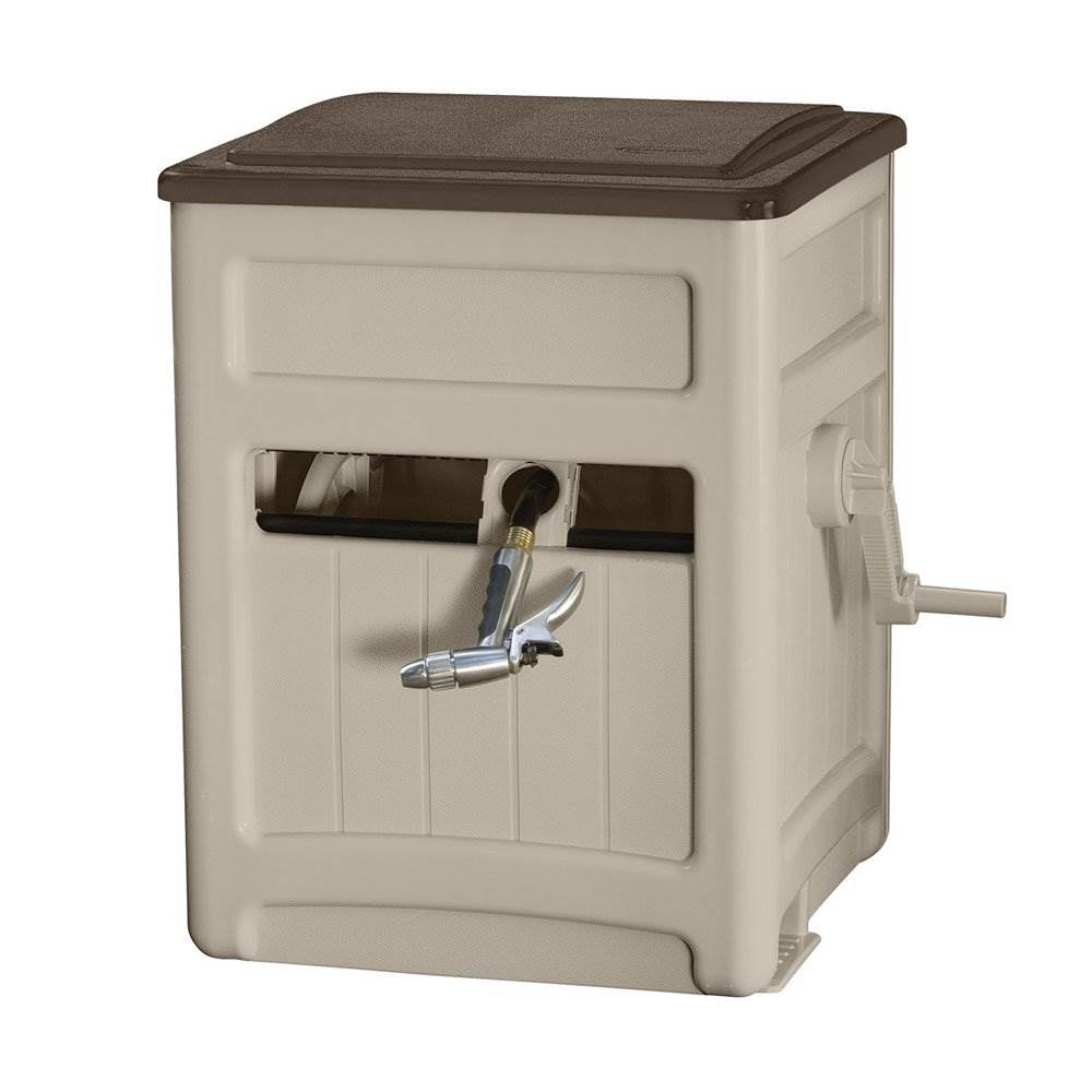 Suncast CPLSTB200B 225 Foot Hose Hideaway Yard Storage Holder Bin, Light Taupe