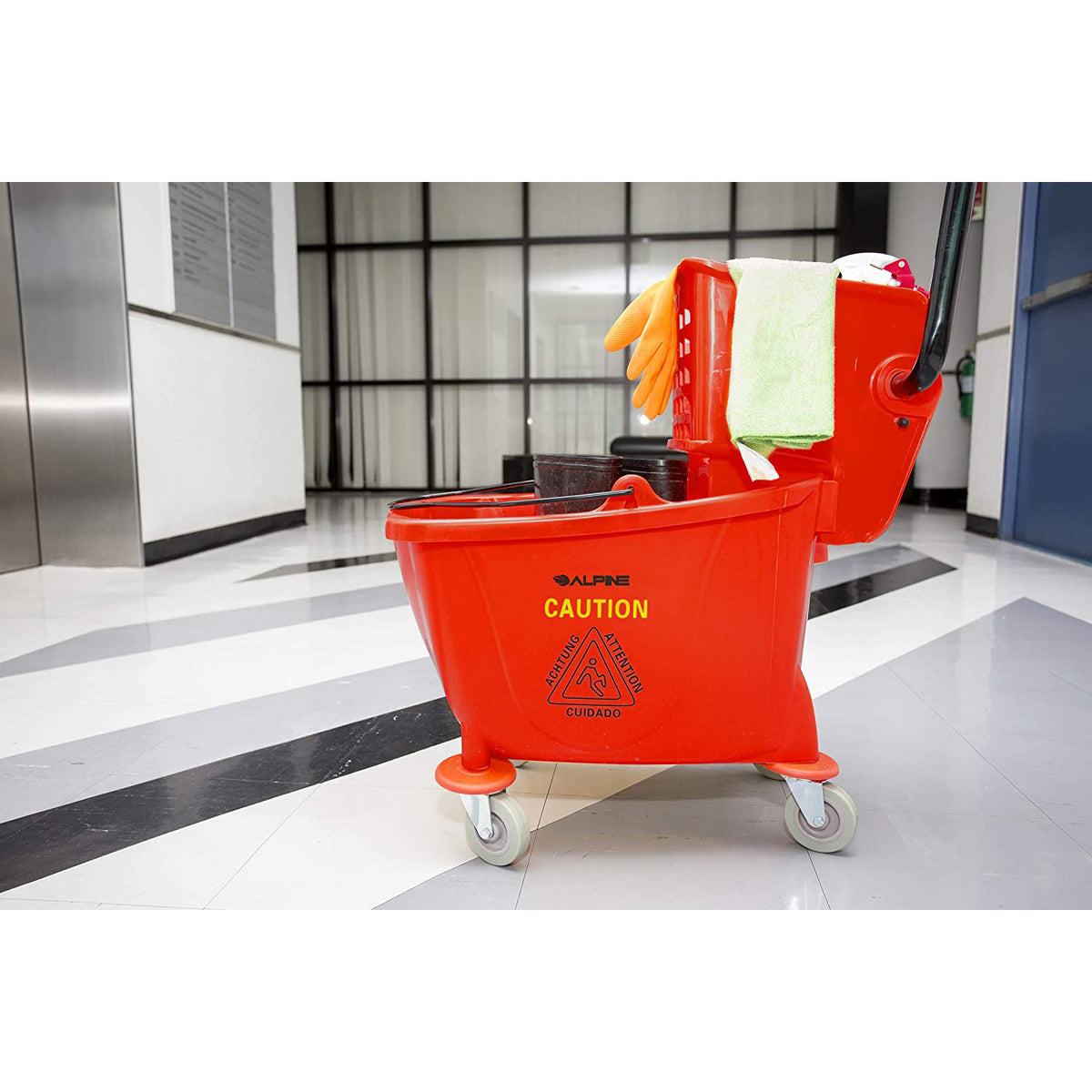 Alpine Industries 36 Quart Mop Bucket w/ Side Wringer & Wheels, Red (For Parts)