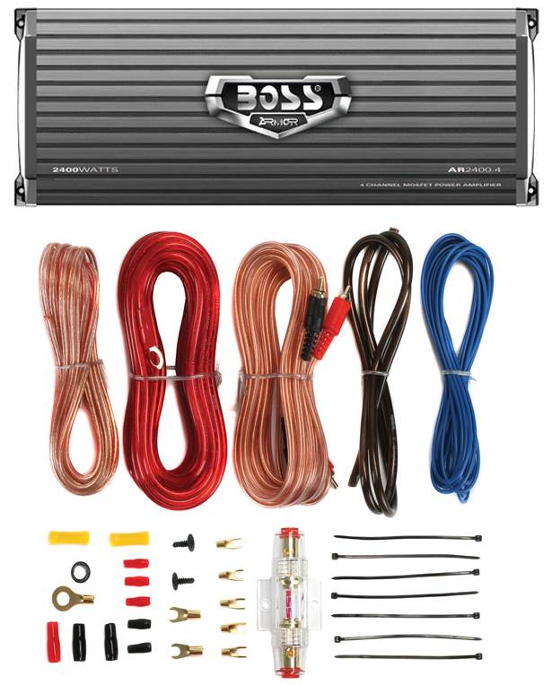 BOSS AUDIO AR2400.4 2400W 4 Channel Car Amplifier AR24004+Remote+8 Ga Amp Kit