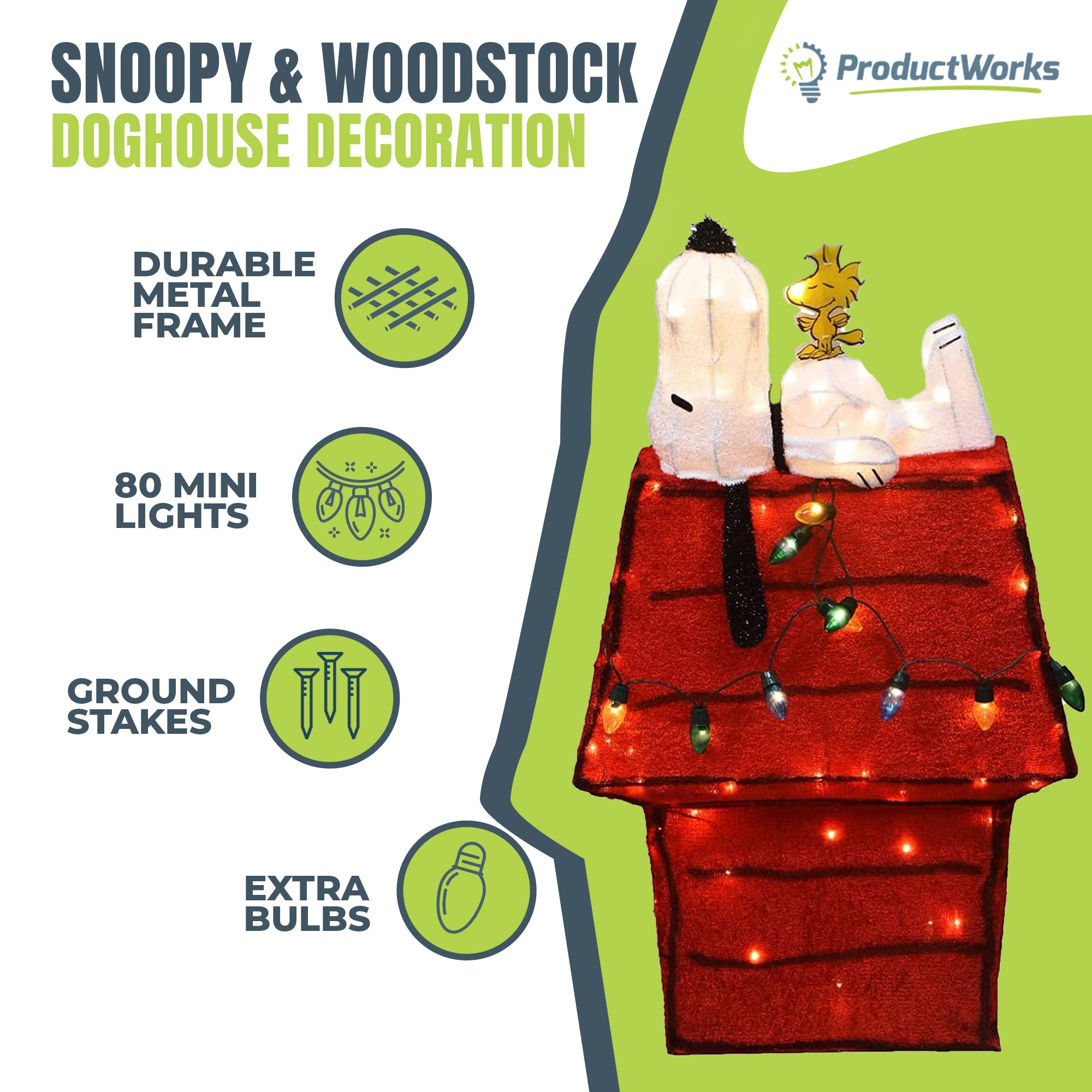 ProductWorks Peanuts 32" Snoopy & Woodstock Doghouse w/ 18" Santa Snoopy Decor - VMInnovations