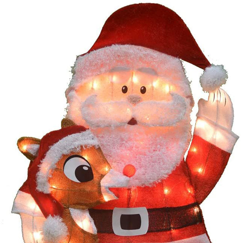 ProductWorks 32 Inch Pre Lit Santa & 32 Inch Snowman Christmas Yard Decorations