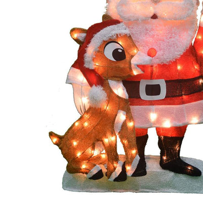 ProductWorks 32 Inch Pre Lit Santa & 18 Inch Rudolph Christmas Yard Decorations