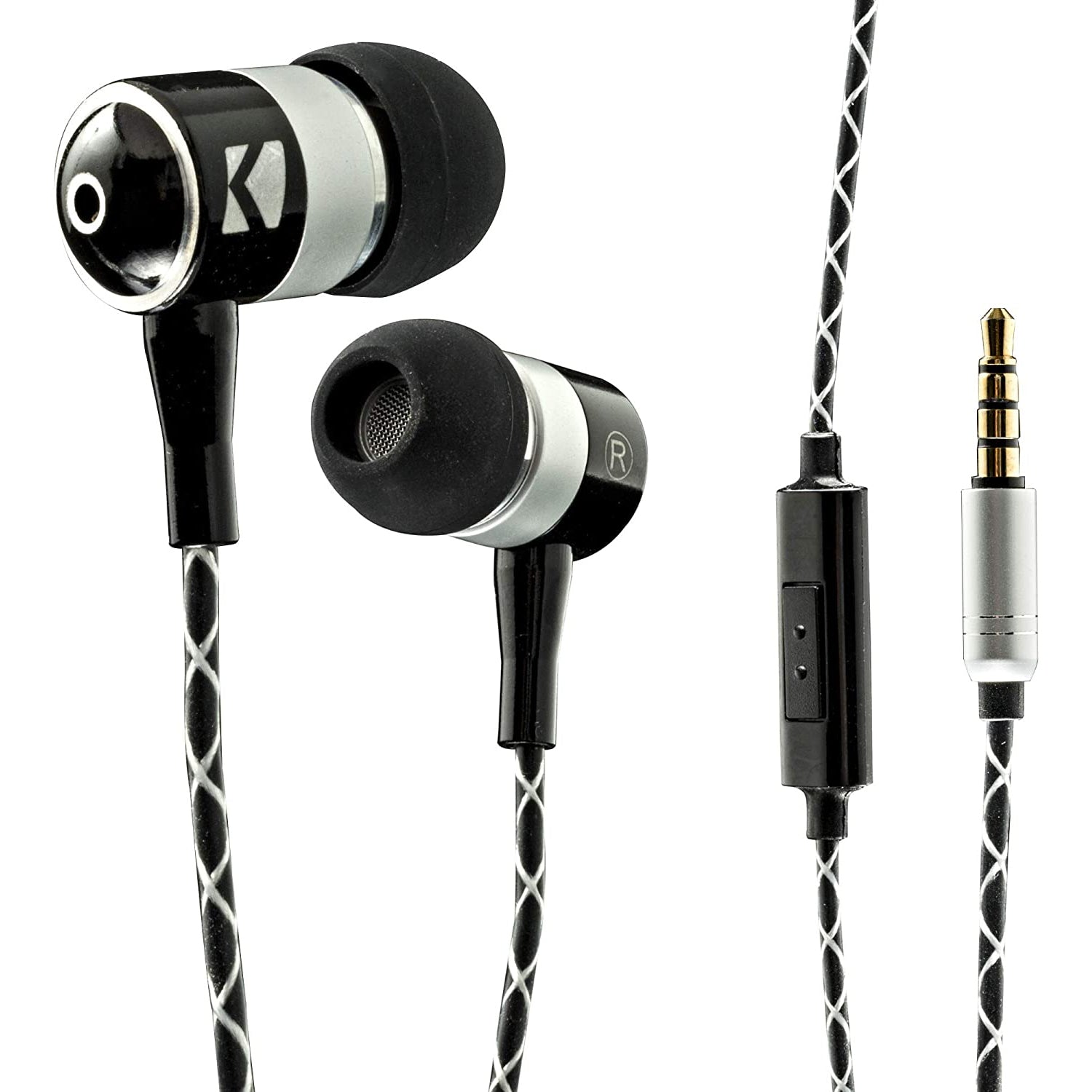 KICKER 46EB54 Noise Isolating Silicone Earbuds w/ 10mm Drivers, Braided (2 Pack) - VMInnovations