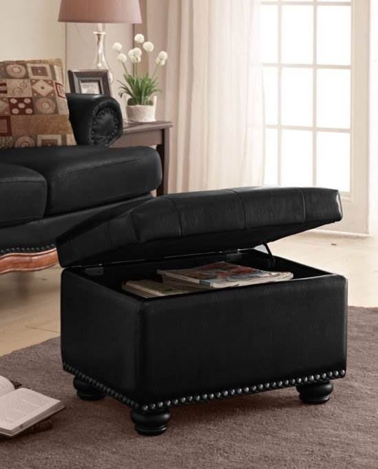 Convenience Concepts 5th Avenue Leather Storage Ottoman - Black - Open Box