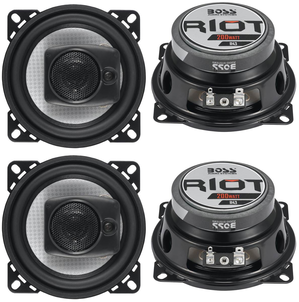 4) New Boss R43 4" 400W 3 Way Car Audio Coaxial Stereo Speakers 2 PAIRS Chaos