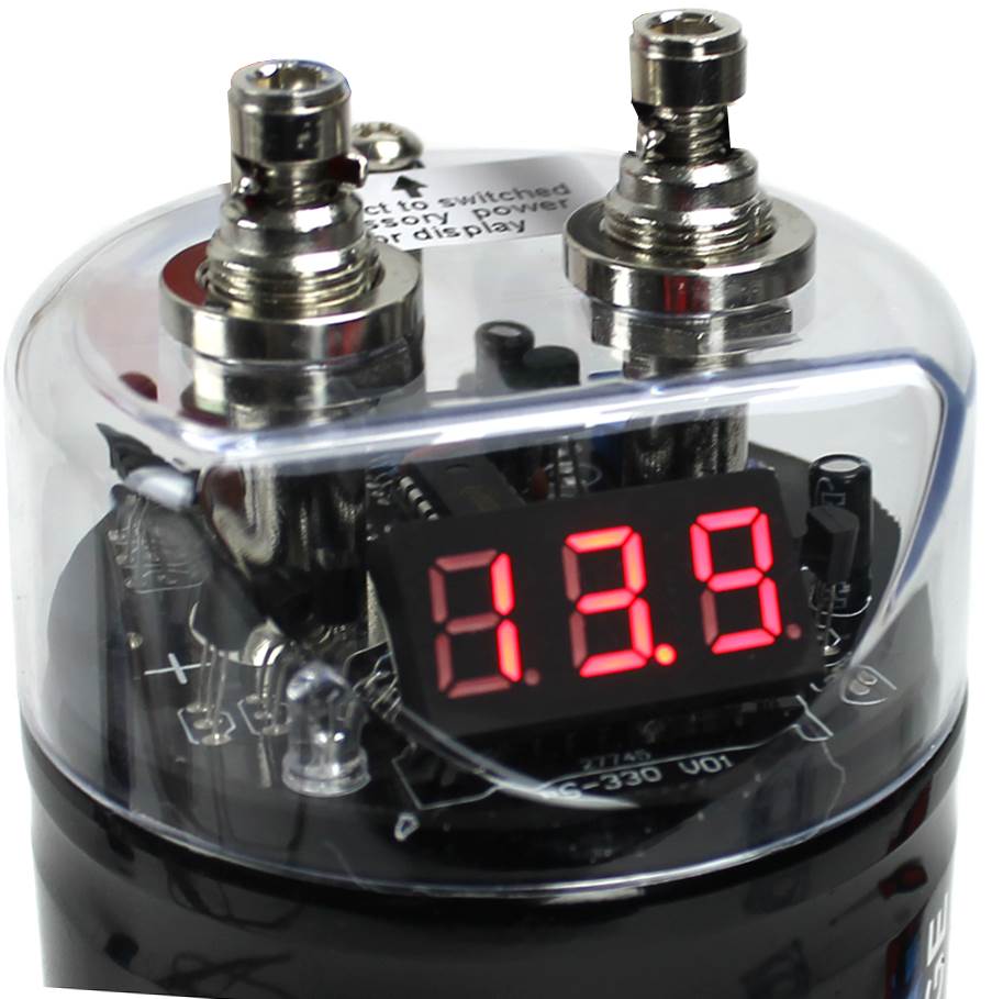 Boss CPBL2 2 Farad Car Digital Voltage Capacitor Power Audio Cap + 4 Ga Amp Kit