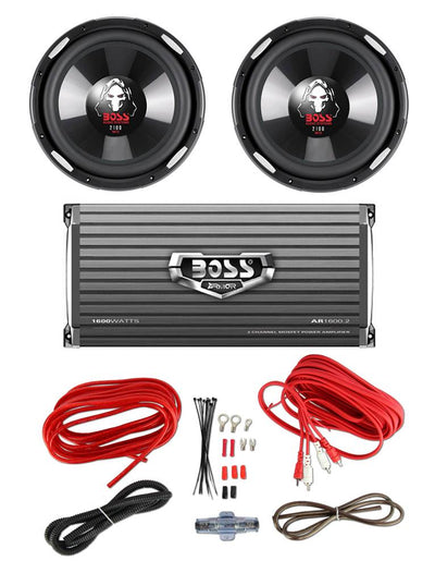 2 BOSS P106DVC 10" 4200W Car Subwoofers Subs + 1600W 2-Ch Amp + 8 Gauge Amp Kit - VMInnovations