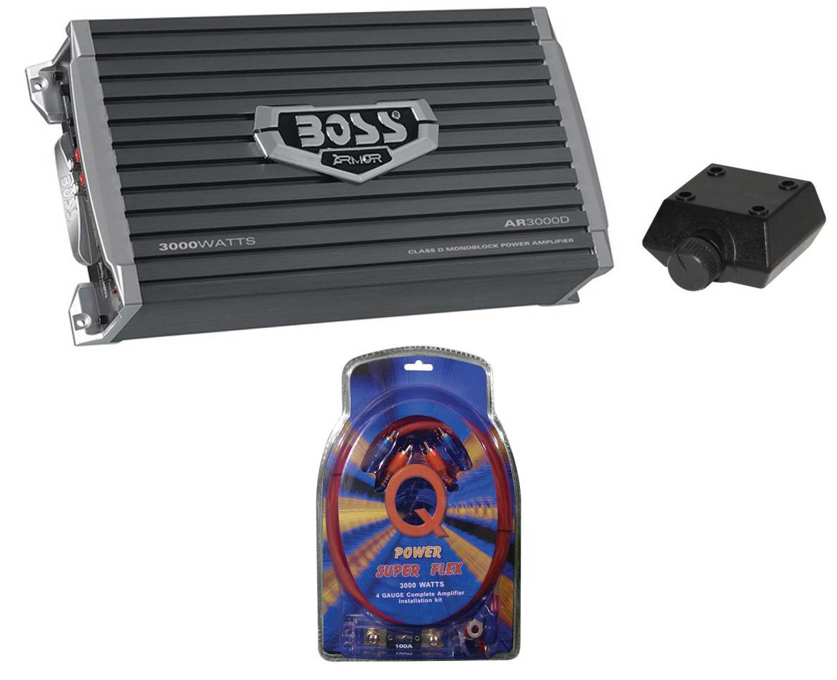 Boss Audio Armor AR3000D 3000W Car Amplifier Amp and 4 Gauge Amp Install Kit