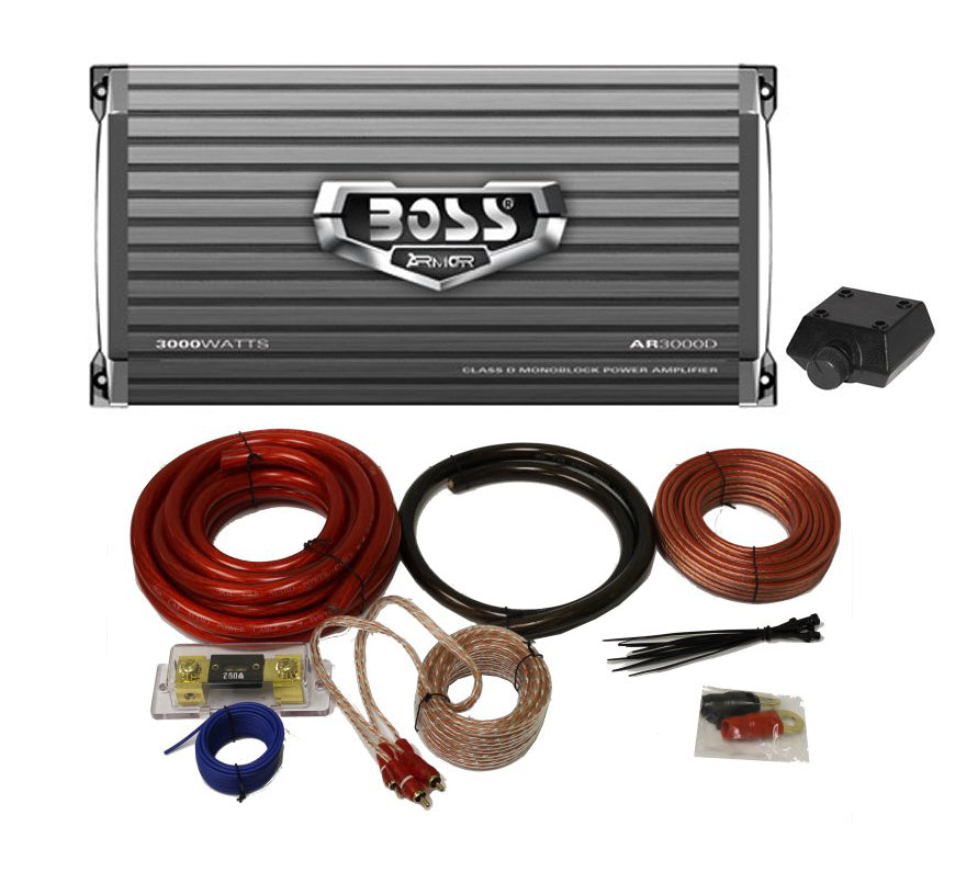 Boss Audio Armor AR3000D 3000W Car Amplifier Amp + 1/0 Gauge Amp Install Kit