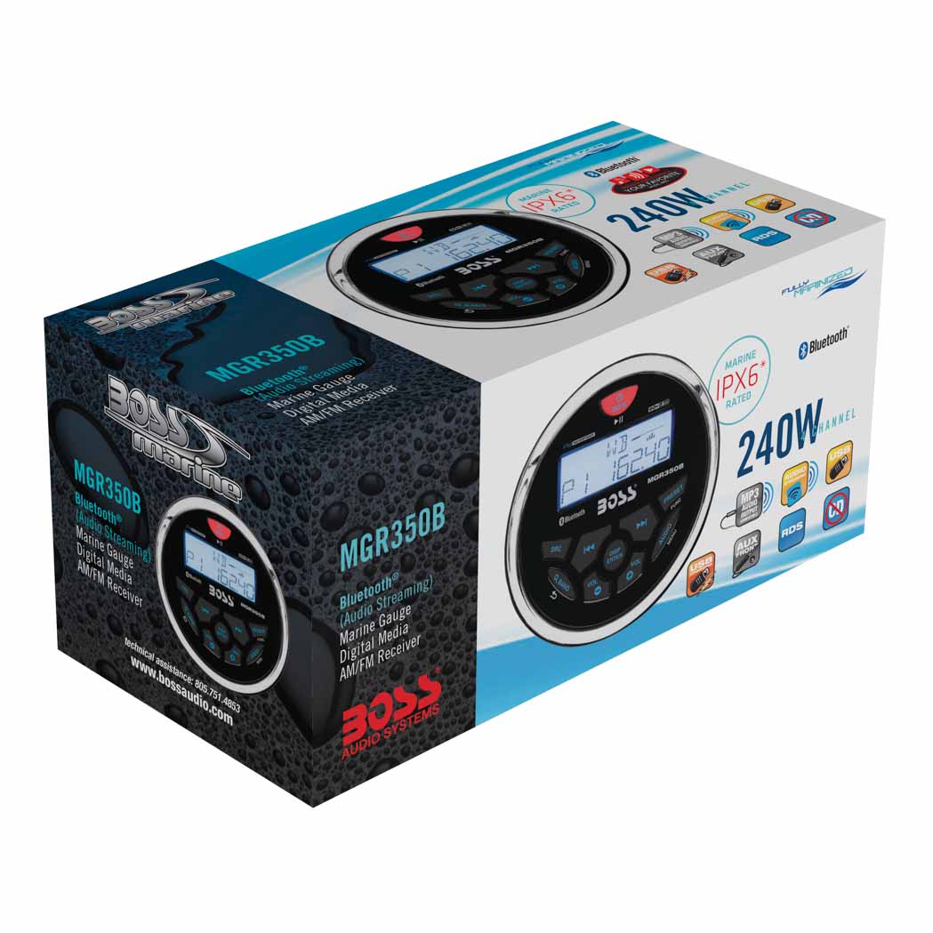 Boss Audio MGR350B Marine Stereo Receiver Bundle with 4 Marine Audio Speakers - VMInnovations