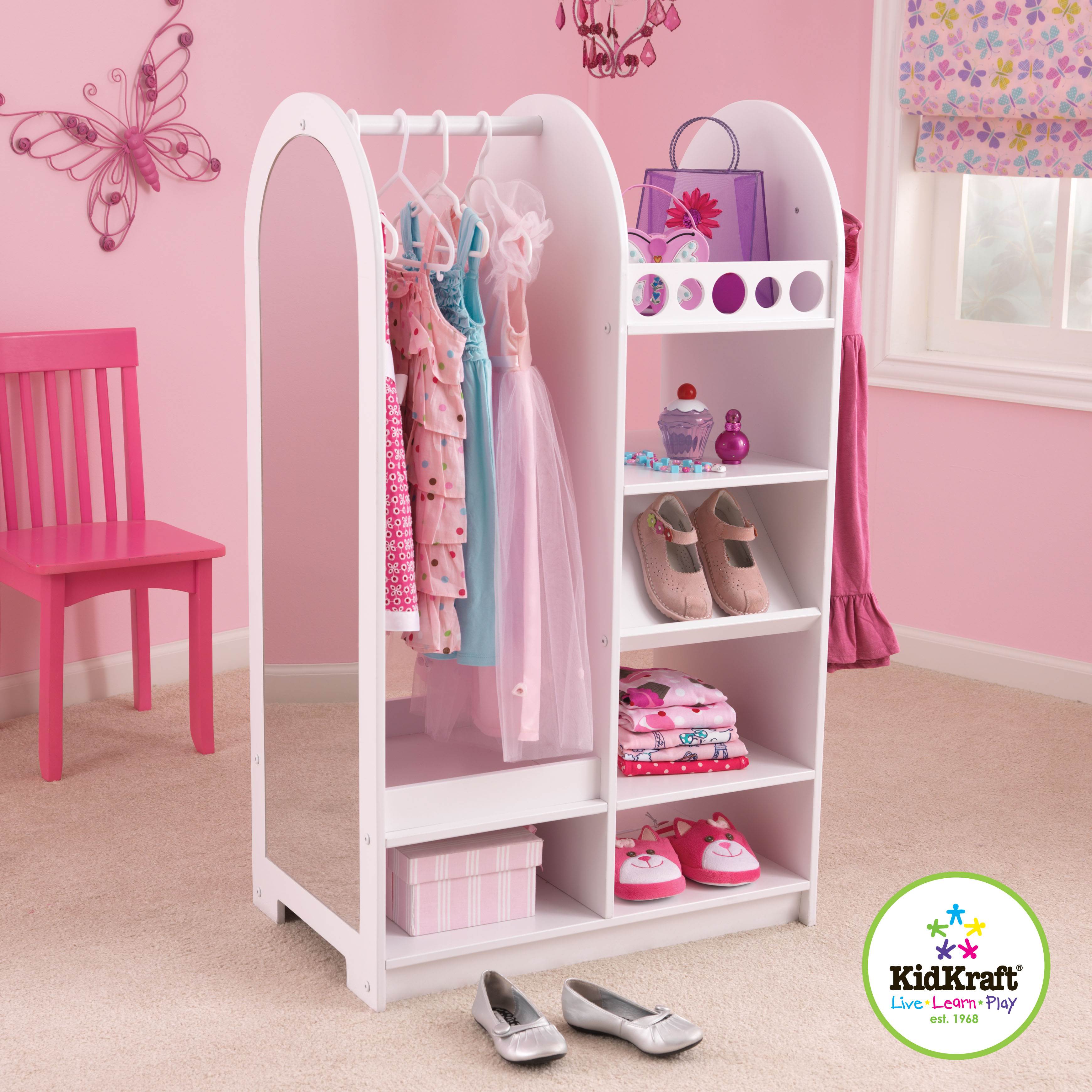 KidKraft Fashion Pretend Let's Play Dress Up Station w/ Mirror - White | 12511