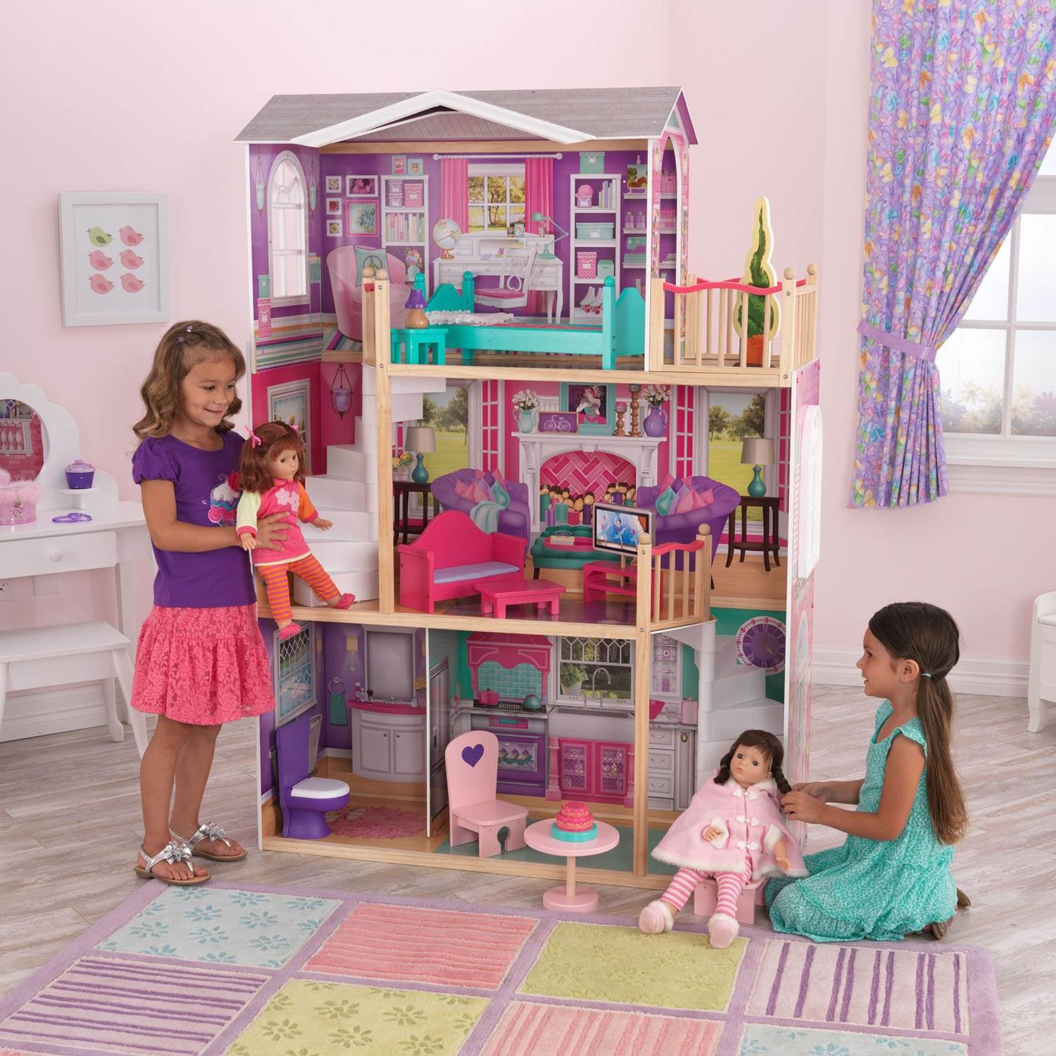 KidKraft 18-Inch Colorful Dollhouse Doll Manor with Jumbo Furniture | 65830
