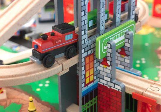 KidKraft City Explorer Wooden Train Set & Play Table w/ 80 Toy Pieces - Open Box
