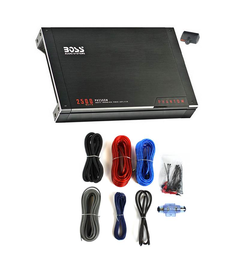 BOSS PH2500M 2500W Mono MOSFET Car Audio Power Amplifier Amp and 8 Gauge Amp Kit