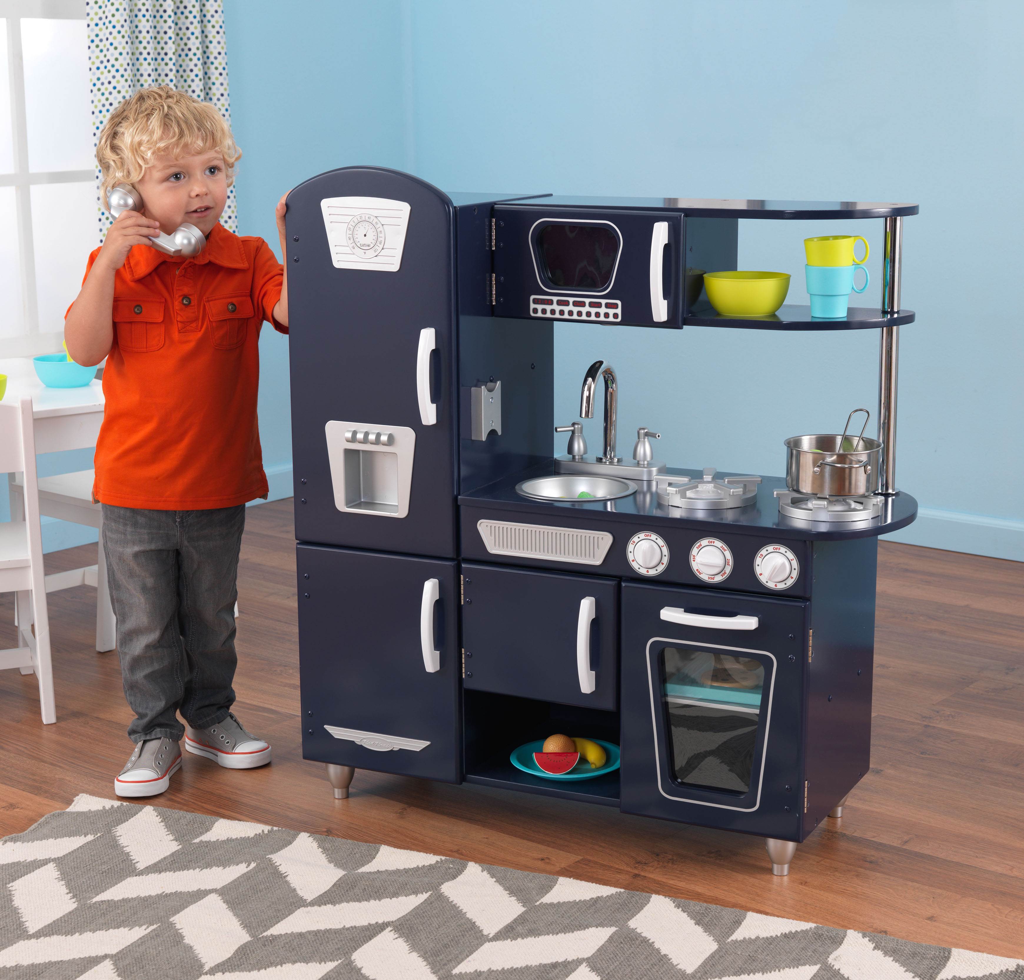 KidKraft Navy Retro Vintage Pretend Play Kids Wooden Kitchen | Open Box