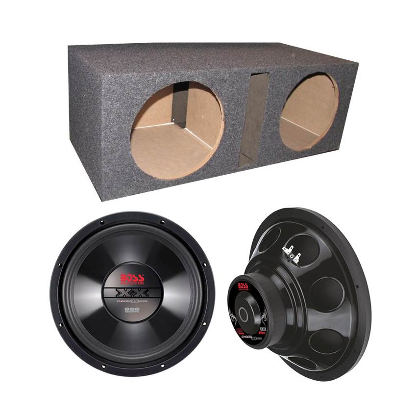 2) New BOSS CX12 12" 1600W Car Audio Power Subwoofers Subs + Dual Vented Sub Box