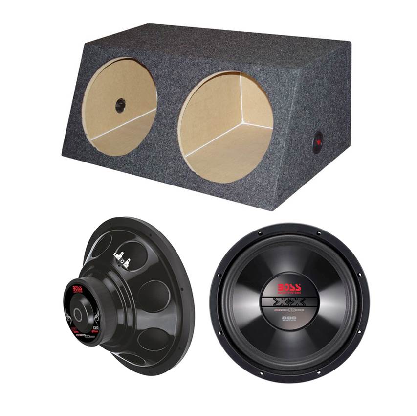 2)New BOSS CX12 12" 1600W Car Power Subwoofers + Dual Sealed Front-Angle Sub Box