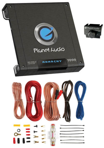 PLANET AUDIO AC1000.2 1000W 2 Channel Car Amplifier Amp AC10002 + 8 Ga Amp Kit