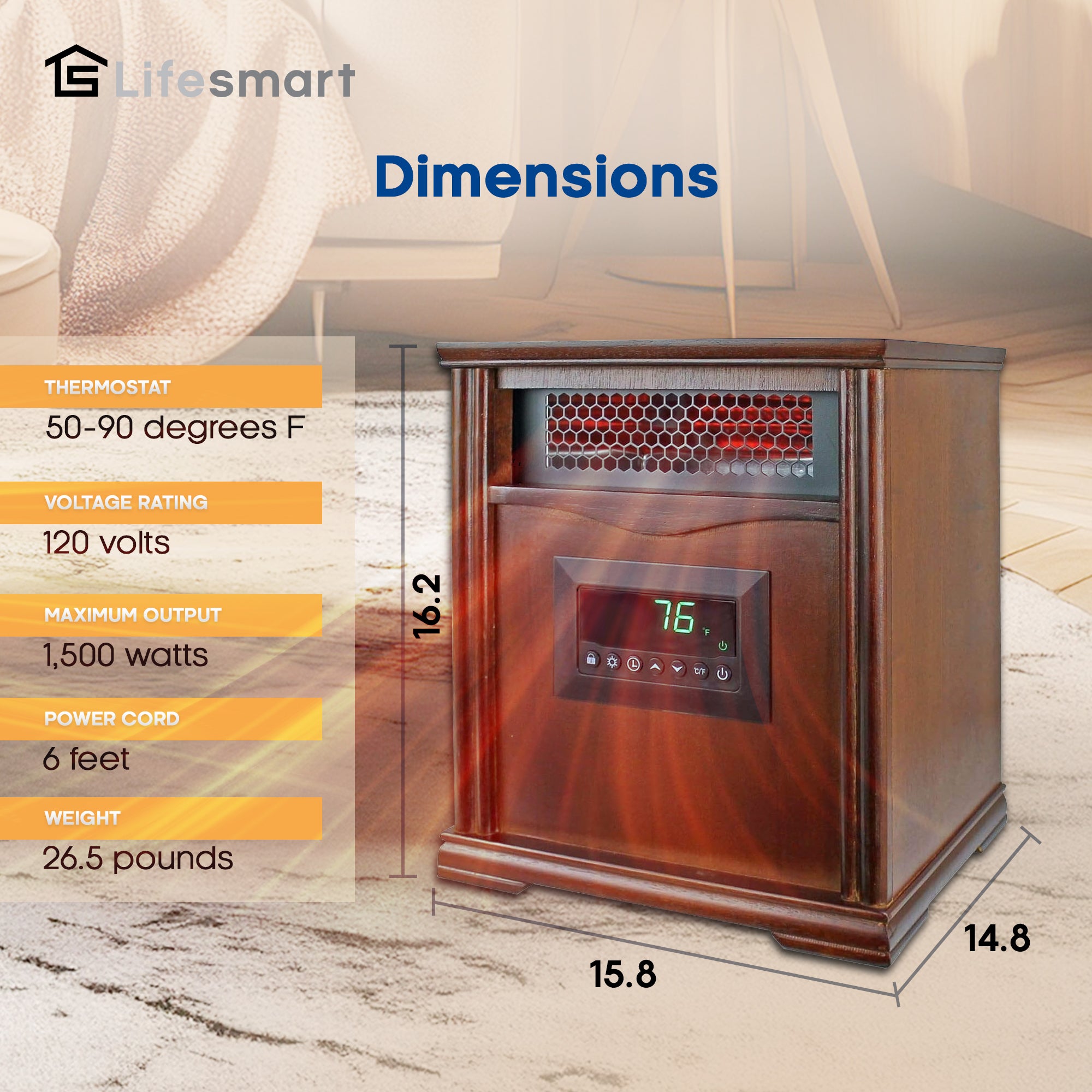 Lifesmart 4 Element 1500W Portable Electric Infrared Quartz Space Heater (Used) - VMInnovations