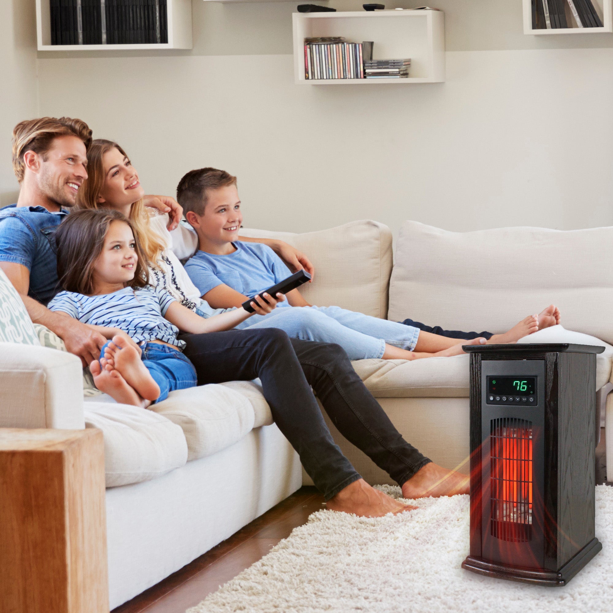 LifeSmart Electric Tower Heater, Portable Infrared Quartz Space Heater, 1500W - VMInnovations