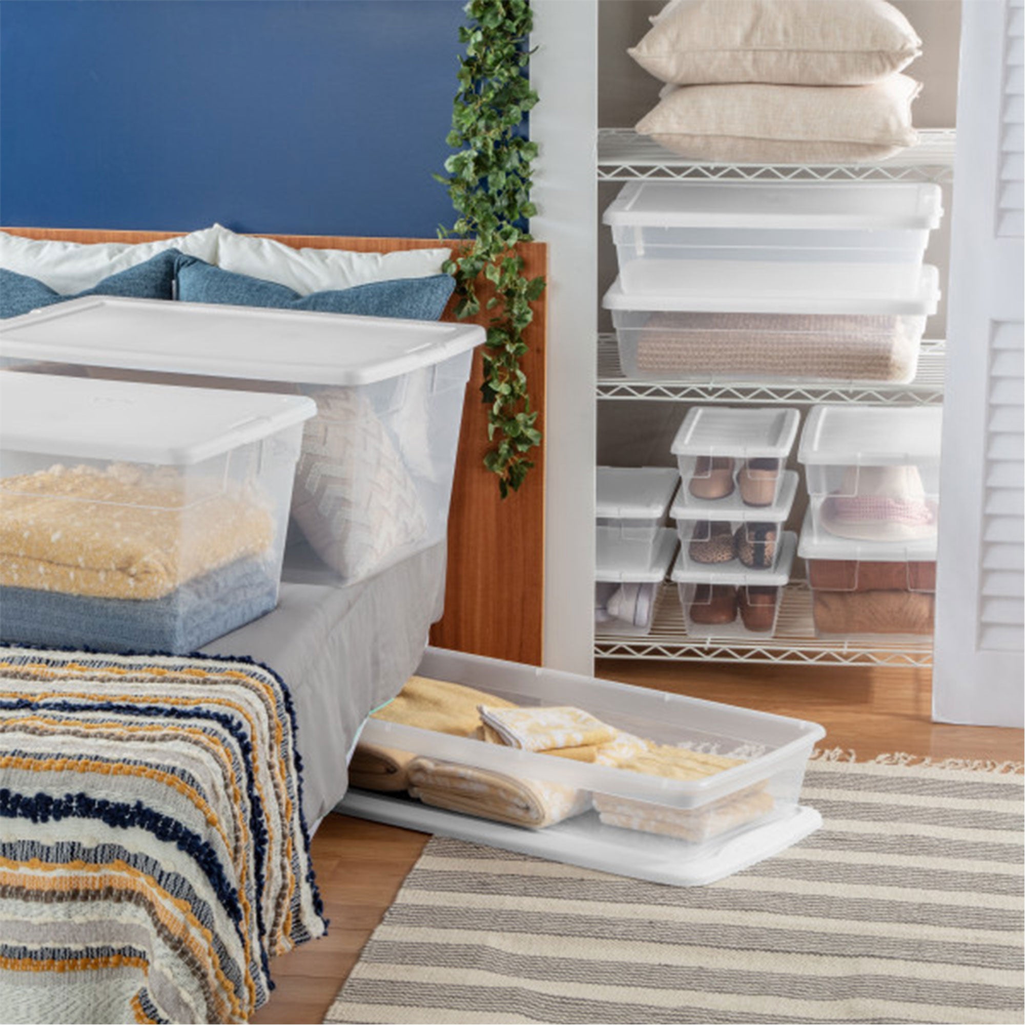 Sterilite 41 Quart Lightweight Under Bed Storage Box Container with Lid, 24 Pack