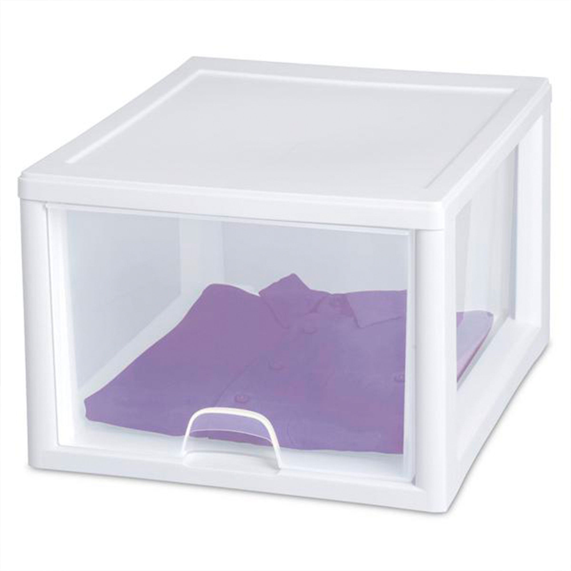 Sterilite 27 Quart Clear & White Plastic Storage Bin with One Drawer, 20 Pack - VMInnovations