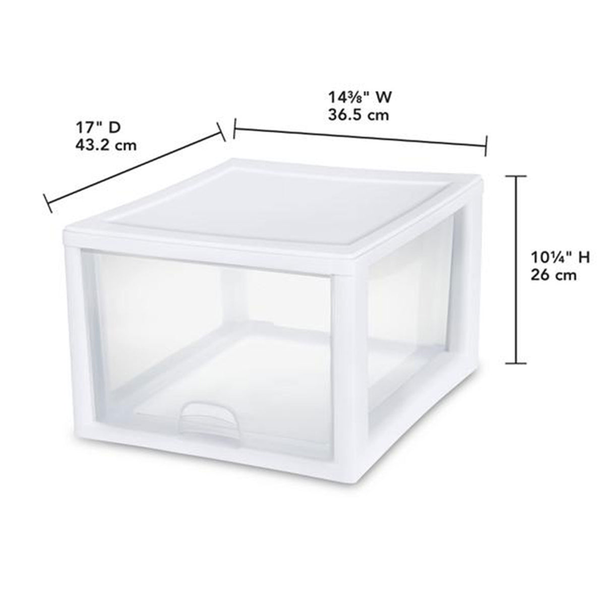Sterilite 27 Quart Clear & White Plastic Storage Bin with One Drawer, 20 Pack