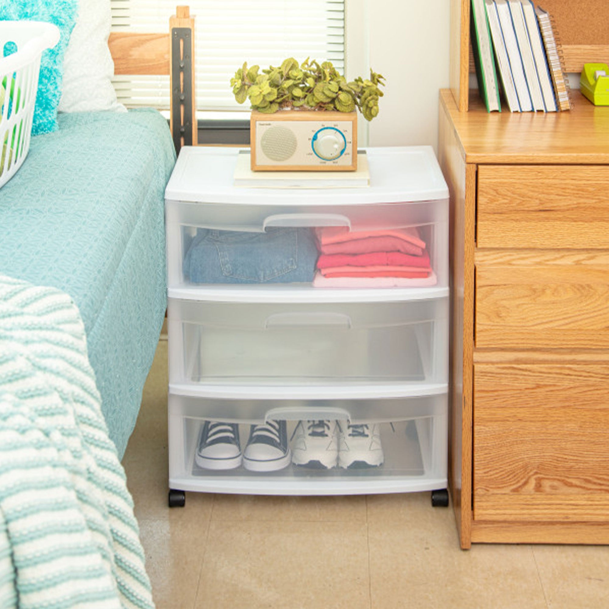 Sterilite At Home 3 Drawer Wide Storage Cart Container with Casters (3 Pack) - VMInnovations