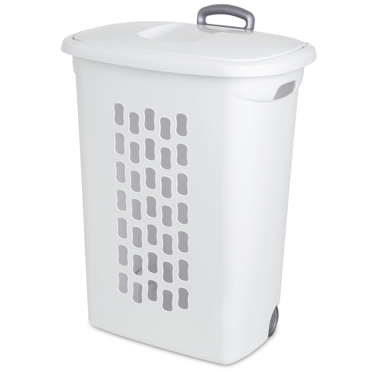 Sterilite Laundry Hamper Flip Top Lid Retractable Pull Handle Wheels, (3 Pack)