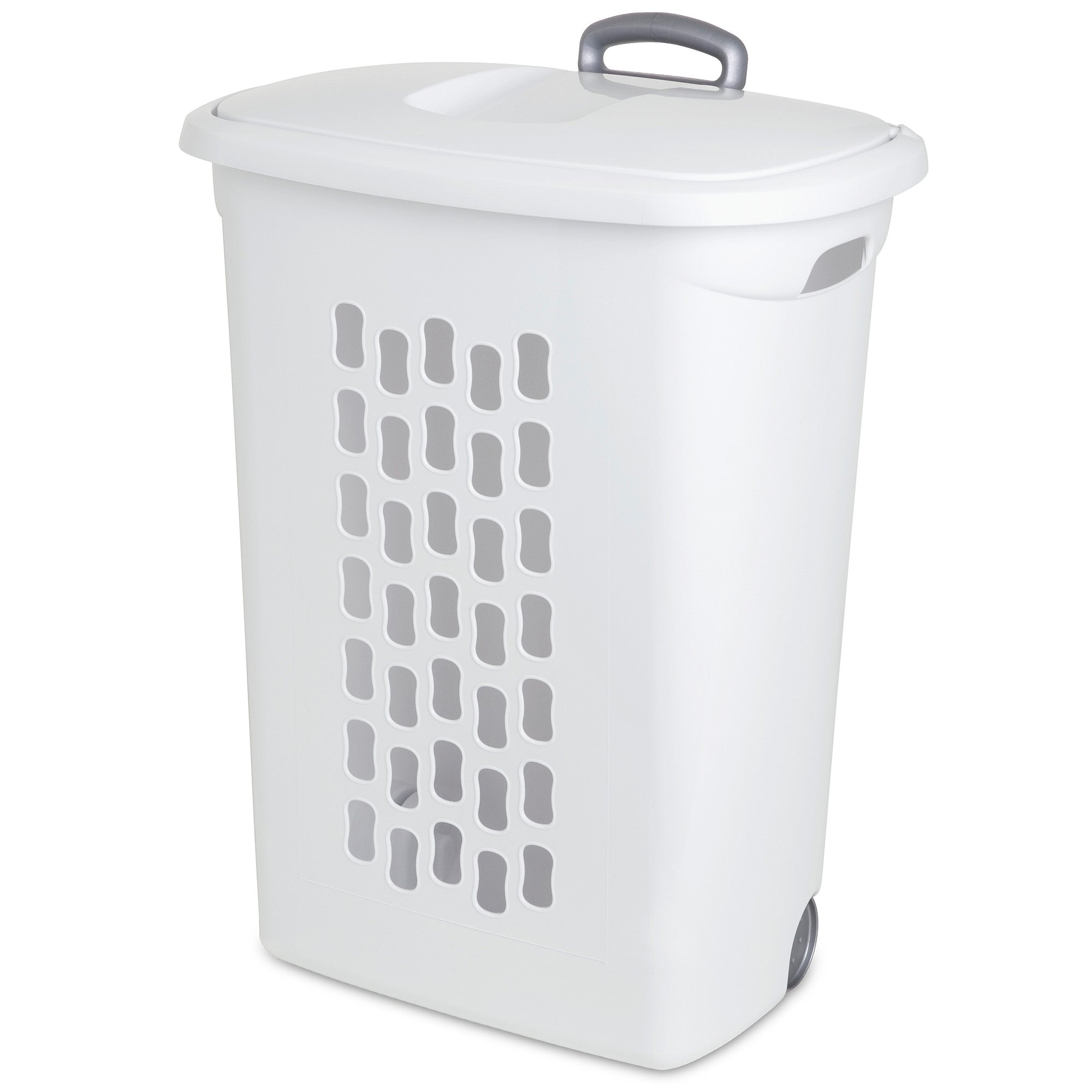 Sterilite Laundry Hamper Flip Top Lid Retractable Pull Handle Wheels, (3 Pack) - VMInnovations