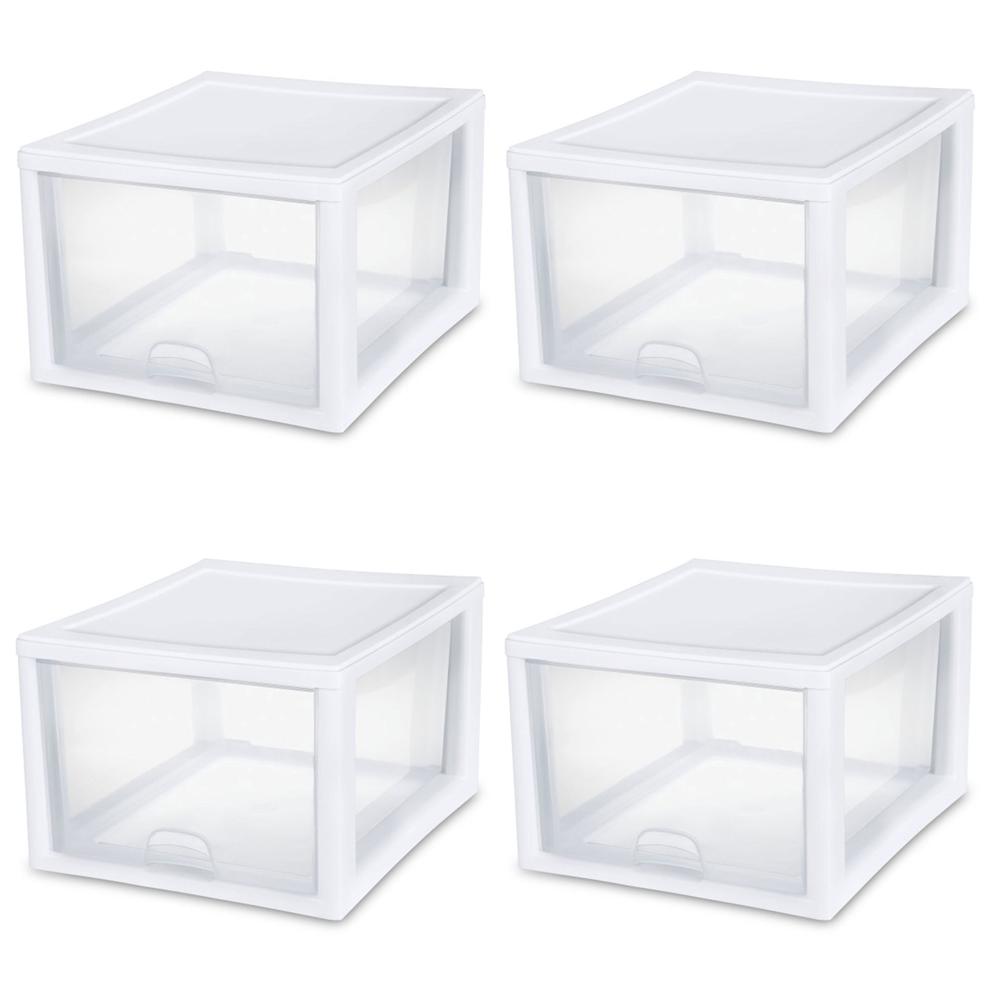 Sterilite 27 Quart Clear & White Plastic Storage Bin with One Drawer, 12 Pack
