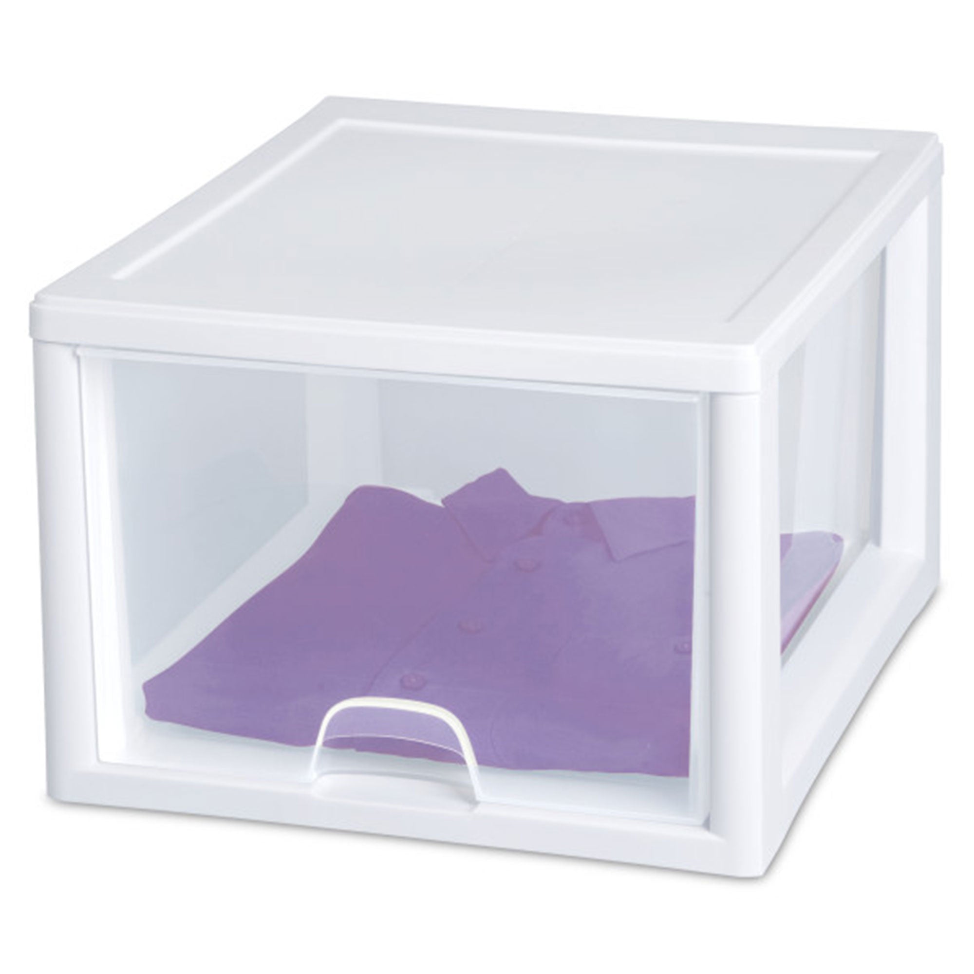 Sterilite 27 Quart Clear & White Plastic Storage Bin with One Drawer, 12 Pack - VMInnovations