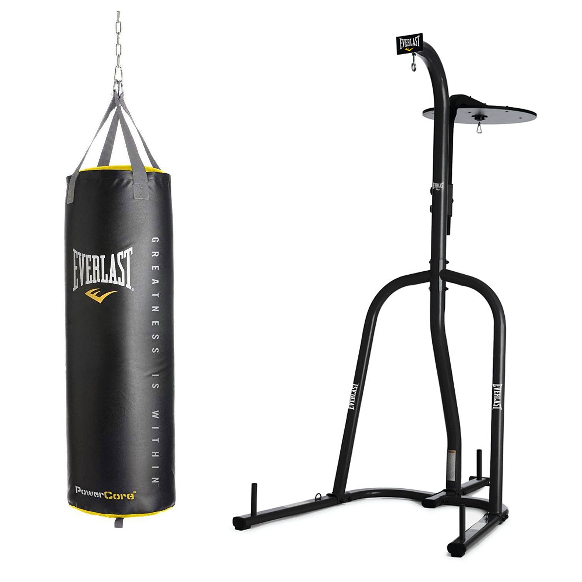 Everlast Dual Station Bag Stand and Powercore NevaTear 80 Pound Hanging Bag