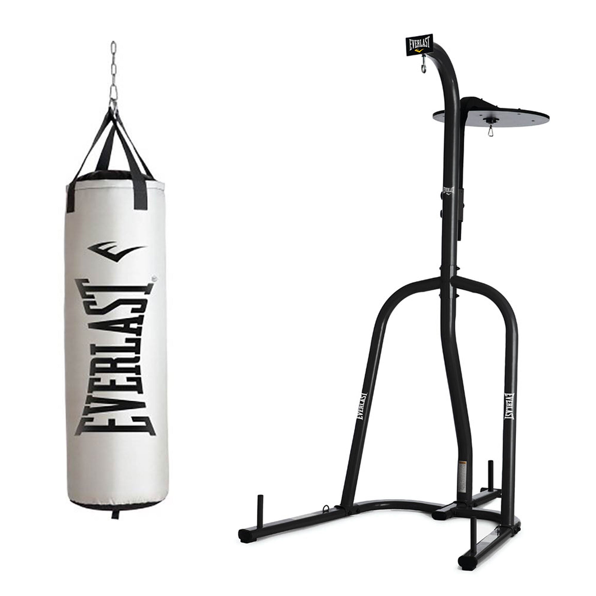 Everlast Dual Station Bag Stand & NevaTear 60 Lb Hanging Punching Bag, Platinum