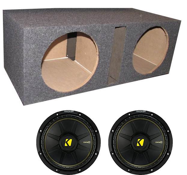 Kicker CompC 12" Car Audio Subwoofers (2 Pack) & QPower 12" Vented Box Enclosure