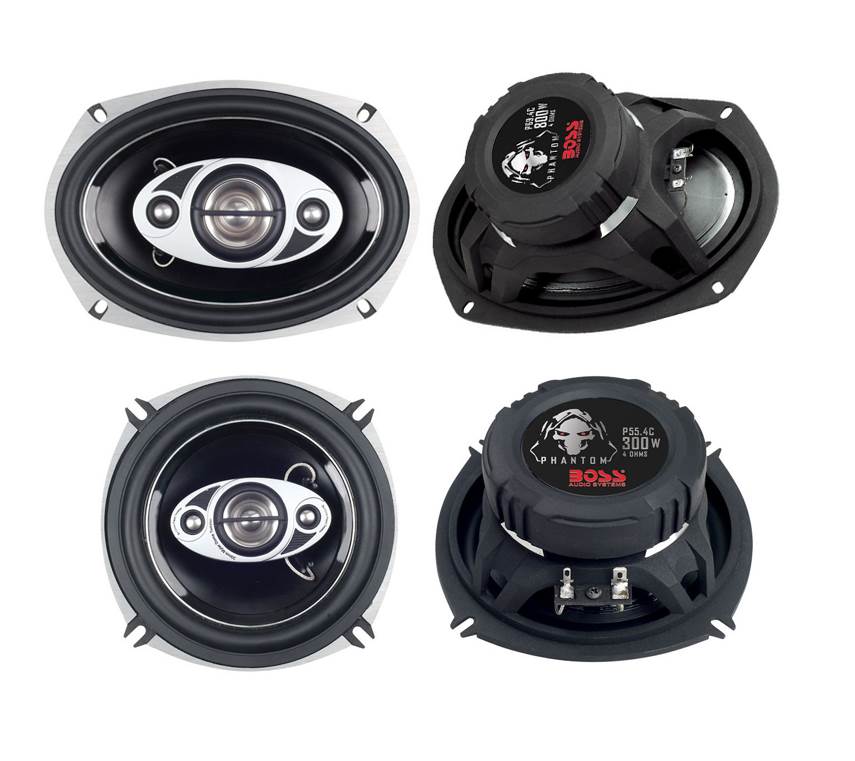 Boss P694C 6x9" 800W and 2) Boss P554C 5.25" 300W 4-Way Car Coaxial Speakers