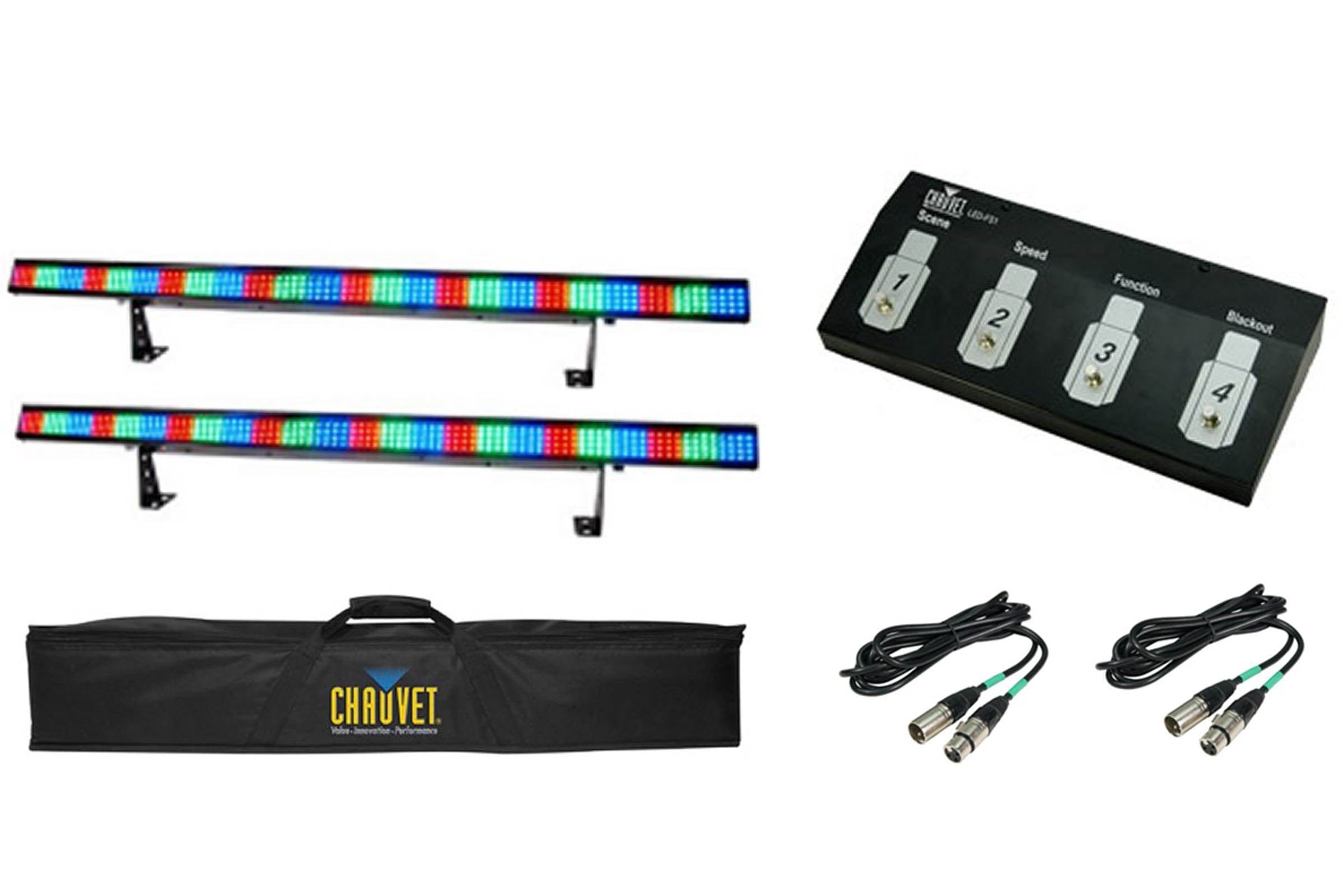 (2) Chauvet ColorStrip LED DJ Lighting Effects + Footswitch, Case & DMX Cables