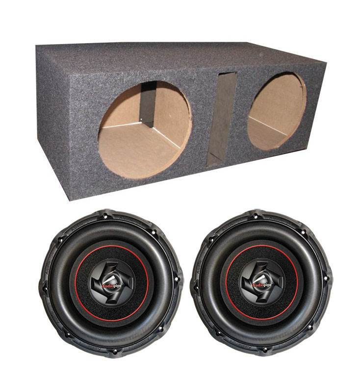 Audiopipe 12" 3000W Car Subwoofer Pair and QPower Dual Vented Sub Enclosure
