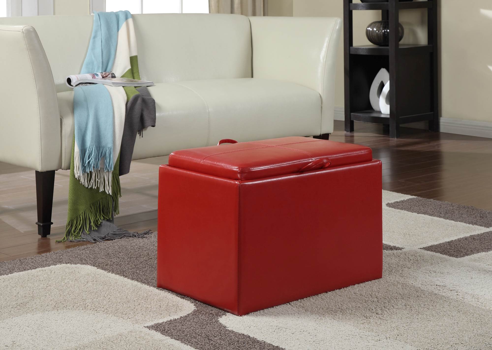 Convenience Concepts Accent Storage Ottoman - Red | 143523R - Slightly Damaged