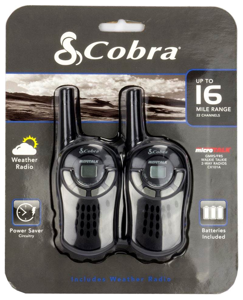 (2) COBRA CX101A 16-Mile 22-Channel 2-Way Walkie-Talkie Radios - Open Box