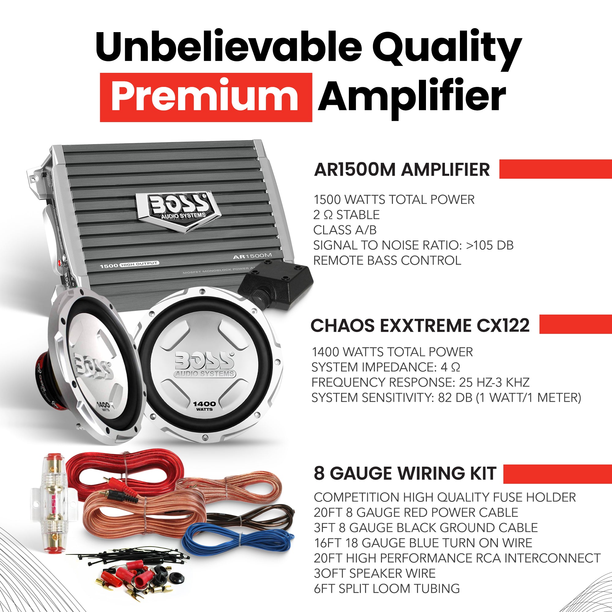 BOSS AUDIO CX122 12" 1400W Car Power Subwoofer Sub & Mono Amplifier & Amp Kit - VMInnovations
