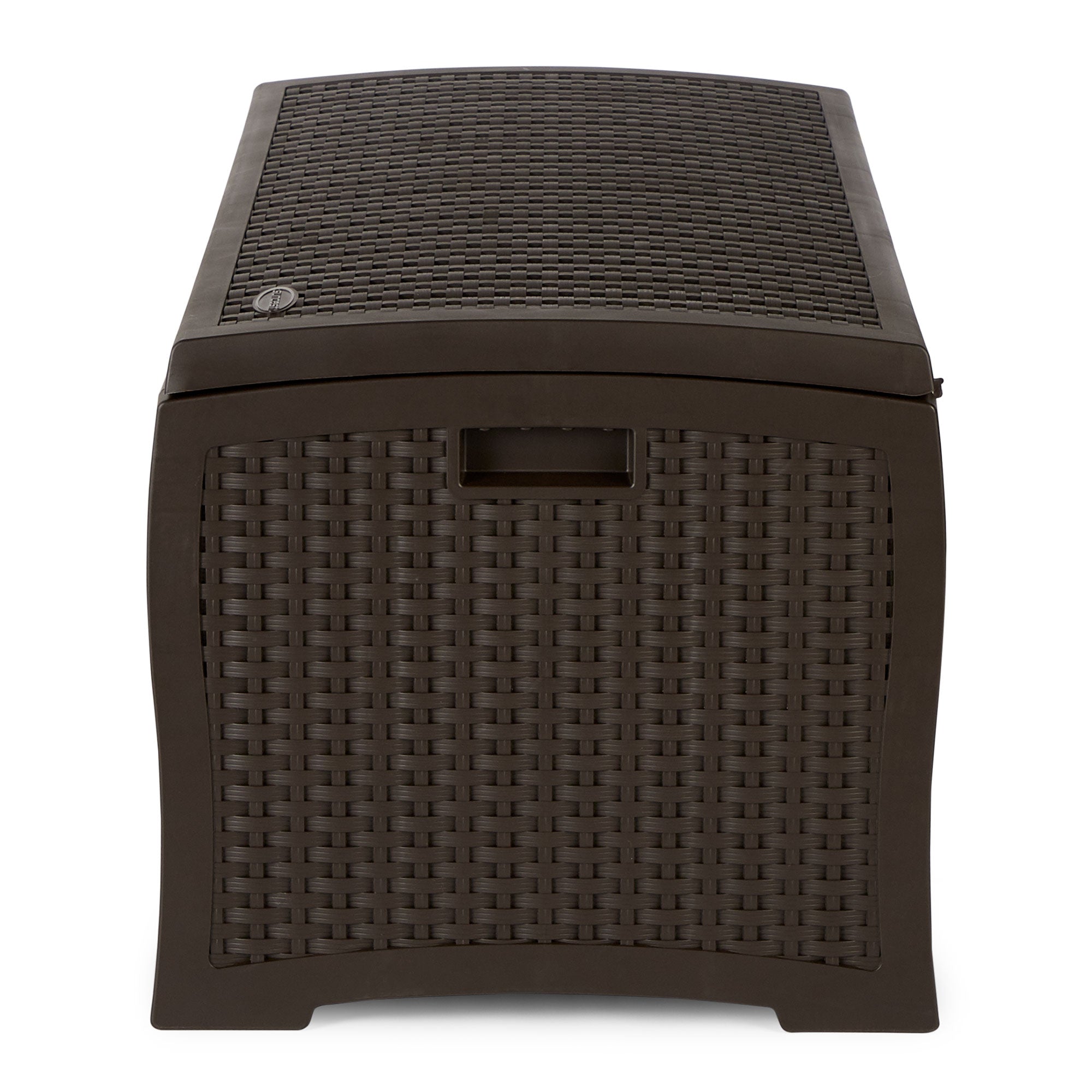 Suncast 73 Gallon Mocha Wicker Resin Outdoor Patio Storage Deck Box | Open Box
