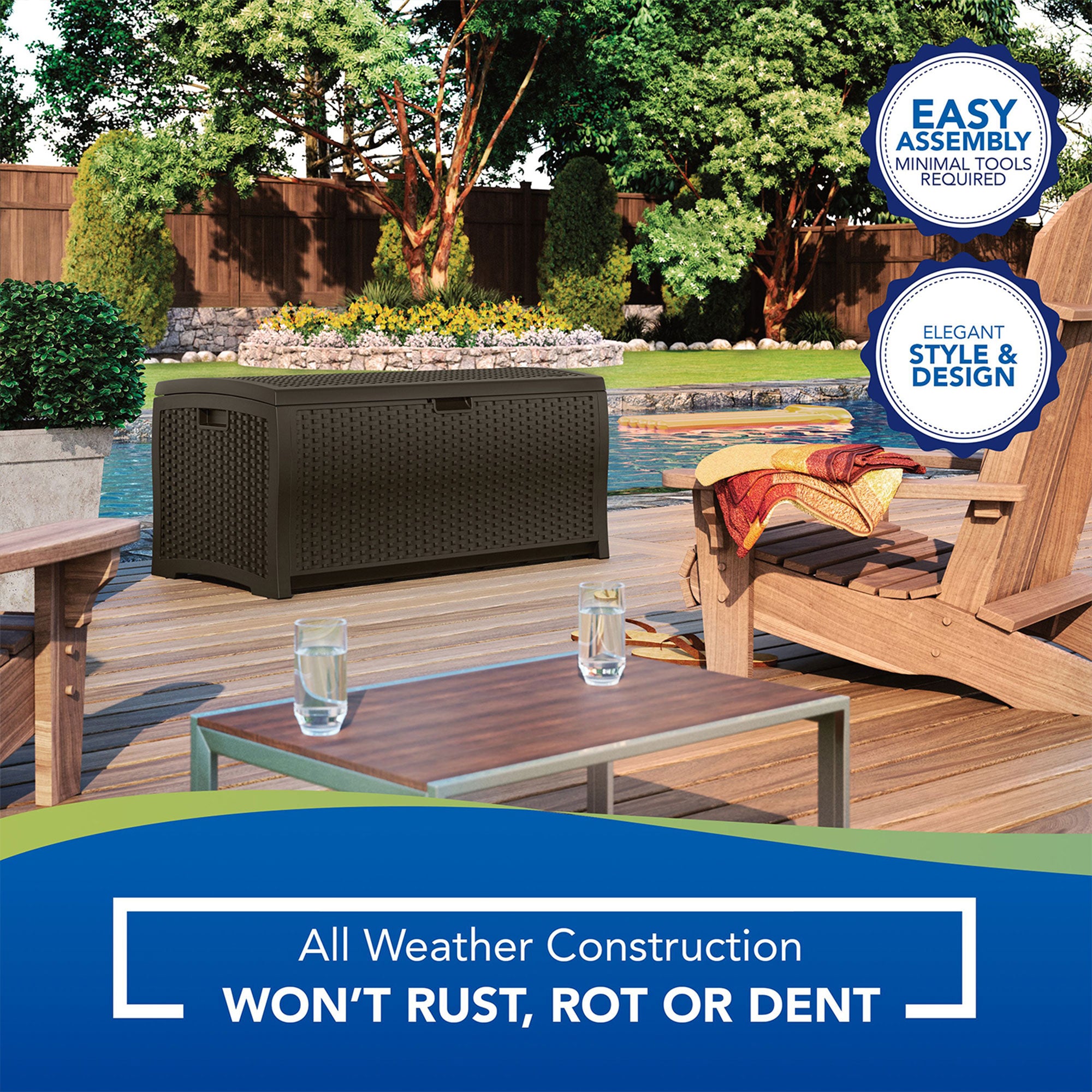 Suncast 73 Gallon Mocha Wicker Resin Outdoor Patio Storage Deck Box | Open Box
