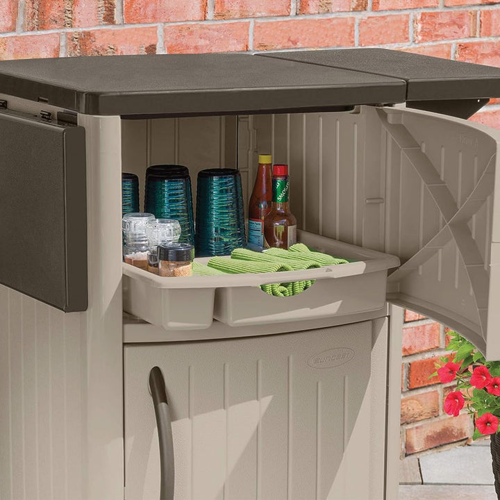 Suncast DCP2000 Portable Outdoor Patio Prep Serving Station Table and Cabinet - VMInnovations
